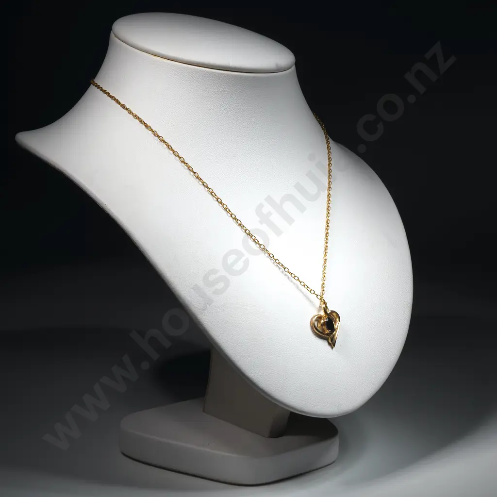 Blue Stone in Gold Toned Pendant & Chain. Image 1++