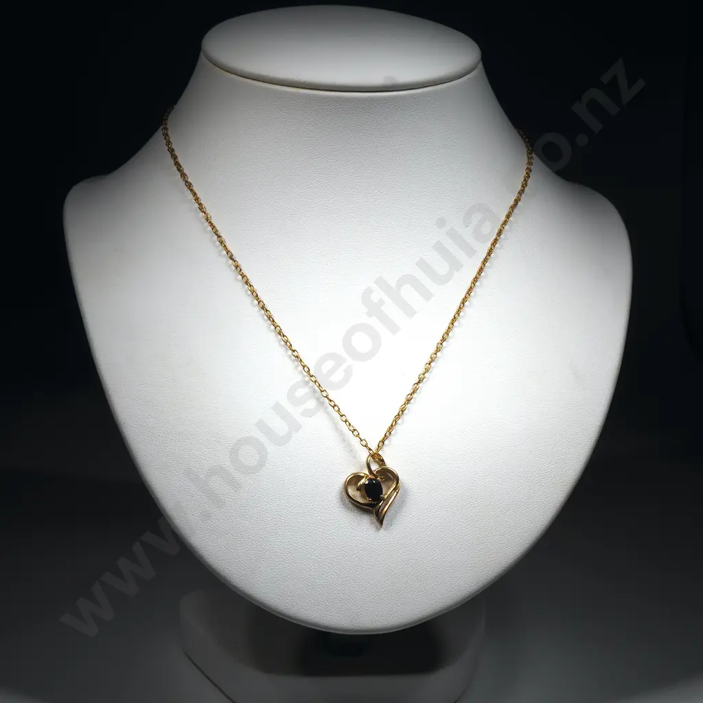 Blue Stone in Gold Toned Pendant & Chain. Image 1++