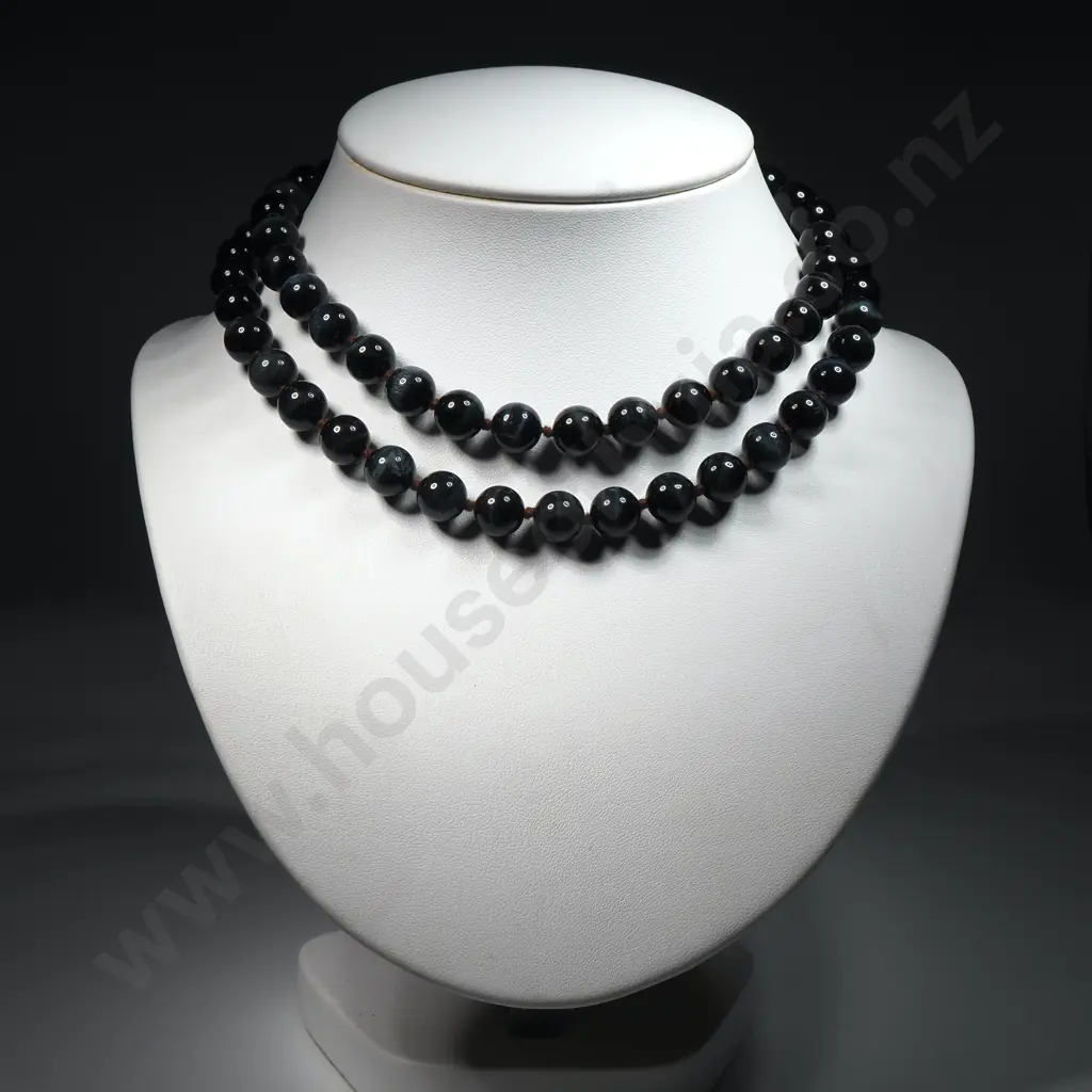 Black/Grey Onyx Style Knotted Bead Necklace Image 1++