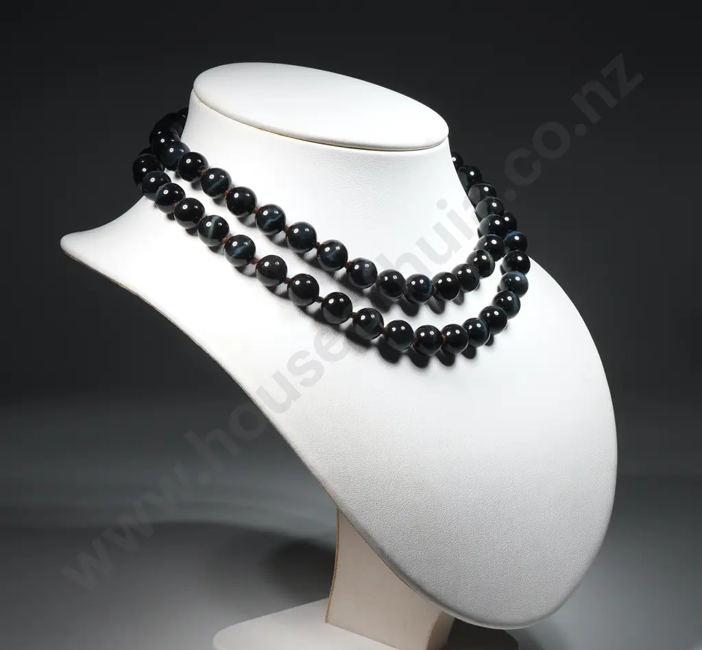 Black/Grey Onyx Style Knotted Bead Necklace Image 1++