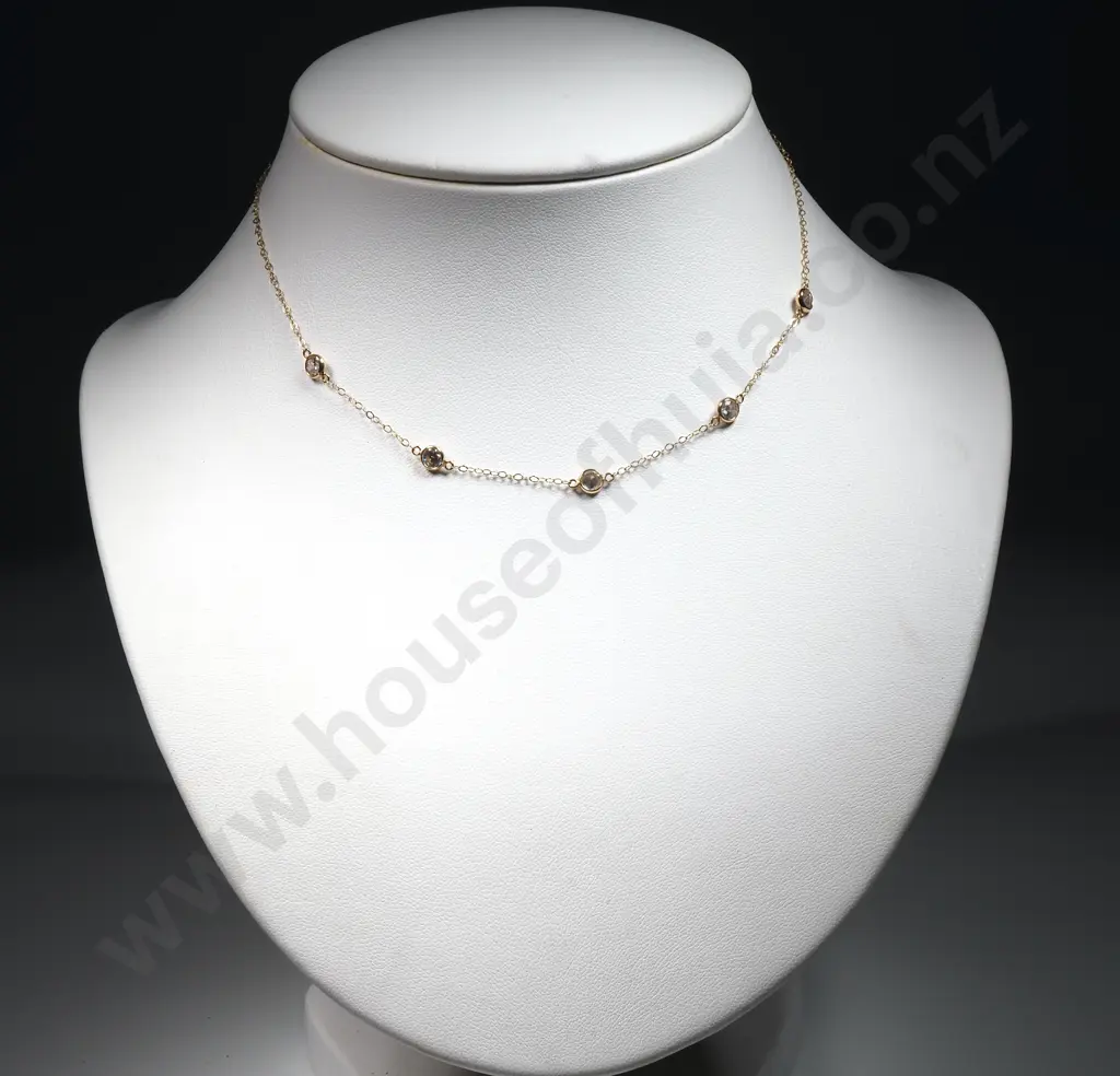 9ct Gold Fine Link Chain w White Stones Image 1++