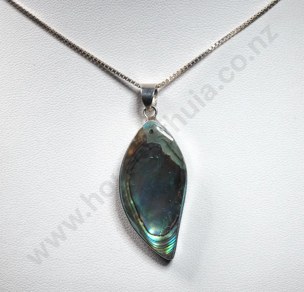 Sterling Silver Double Sided (Paua & Possibly Turquoise) Pendant w Sterling Silver Chain Image 1++