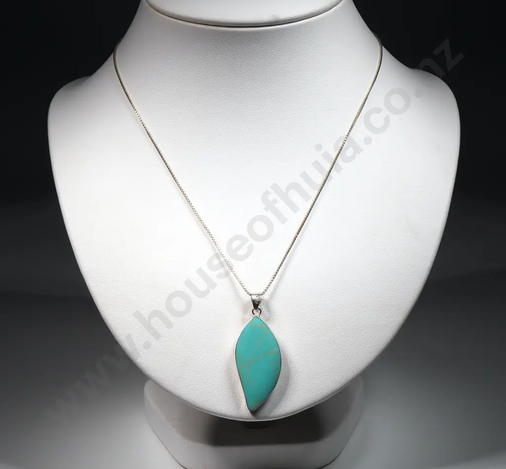 Sterling Silver Double Sided (Paua & Possibly Turquoise) Pendant w Sterling Silver Chain Image 1++