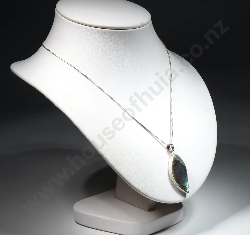 Sterling Silver Double Sided (Paua & Possibly Turquoise) Pendant w Sterling Silver Chain Image 1++