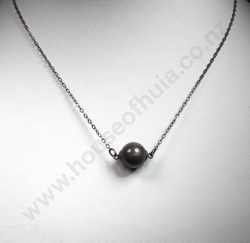 Vintage Sterling Silver Ball Pendant Necklace Image 1++