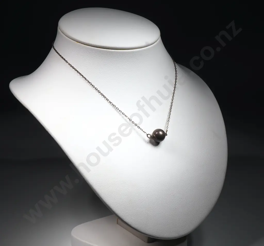 Vintage Sterling Silver Ball Pendant Necklace Image 1++