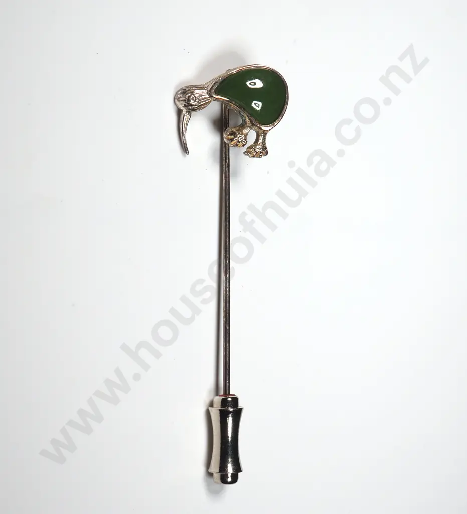 Silver toned  w 'Kiwi' (w Green Body) Tie Pin Image 1++