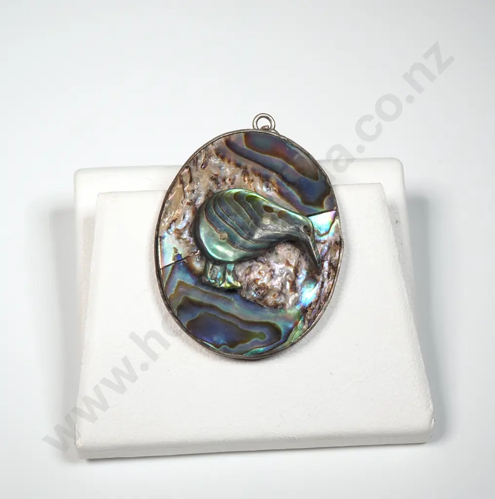Vintage Sterling Silver Paua Shell Kiwi Brooch Image 1++