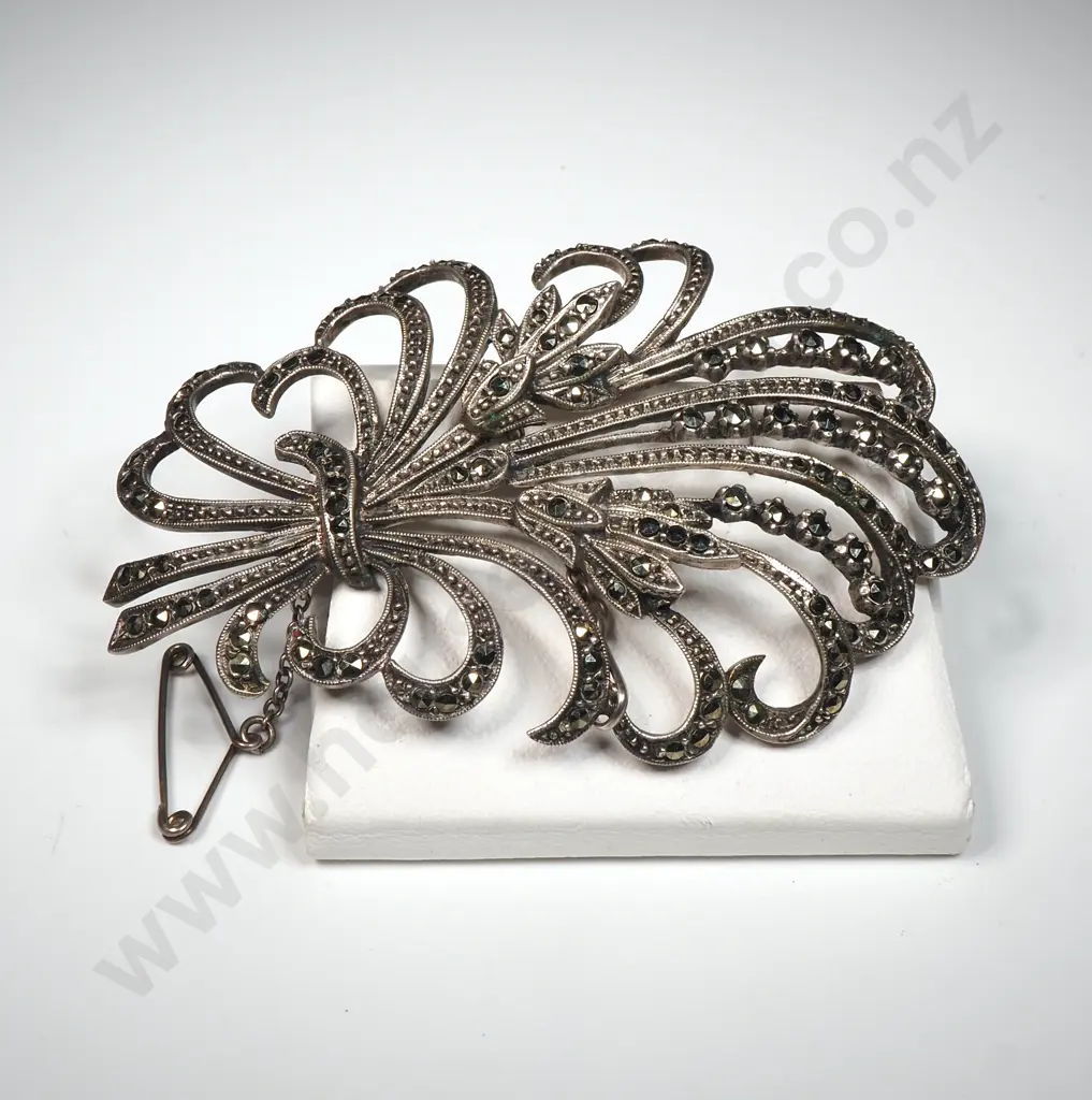 Sterling Silver Marcasite Brooch Image 1++