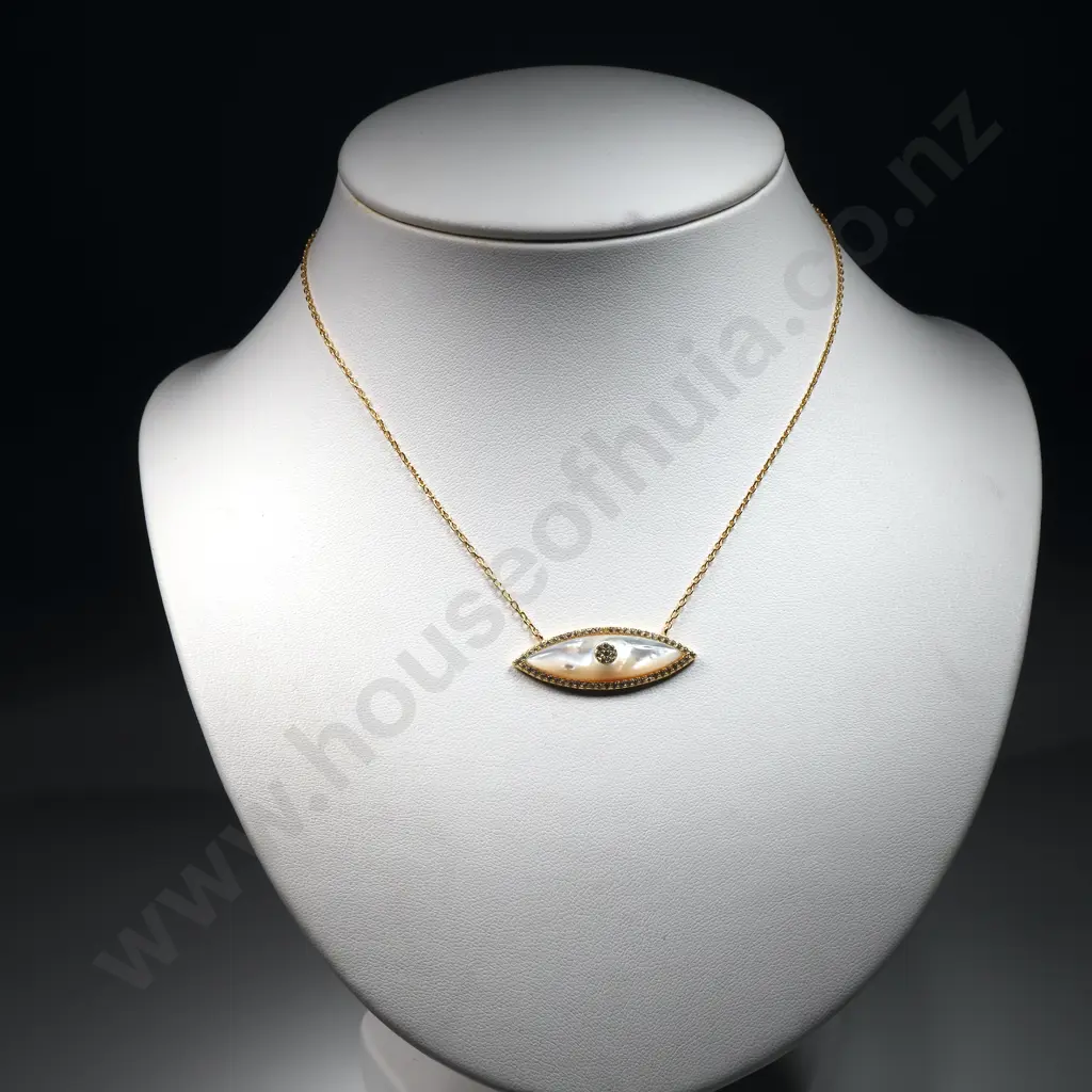 As New Gold Plate Sterling Silver & Faux MOP Sparkly Necklace Image 1++