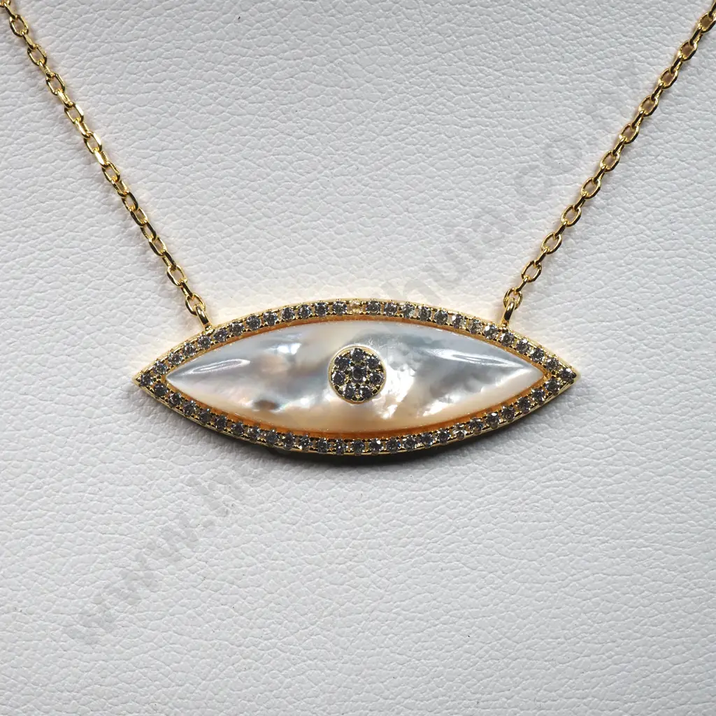 As New Gold Plate Sterling Silver & Faux MOP Sparkly Necklace Image 1++