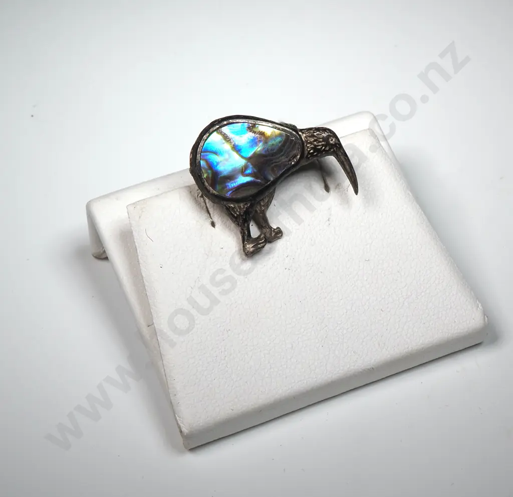 Sterling Silver Paua Shell Kiwi Brooch Image 1++