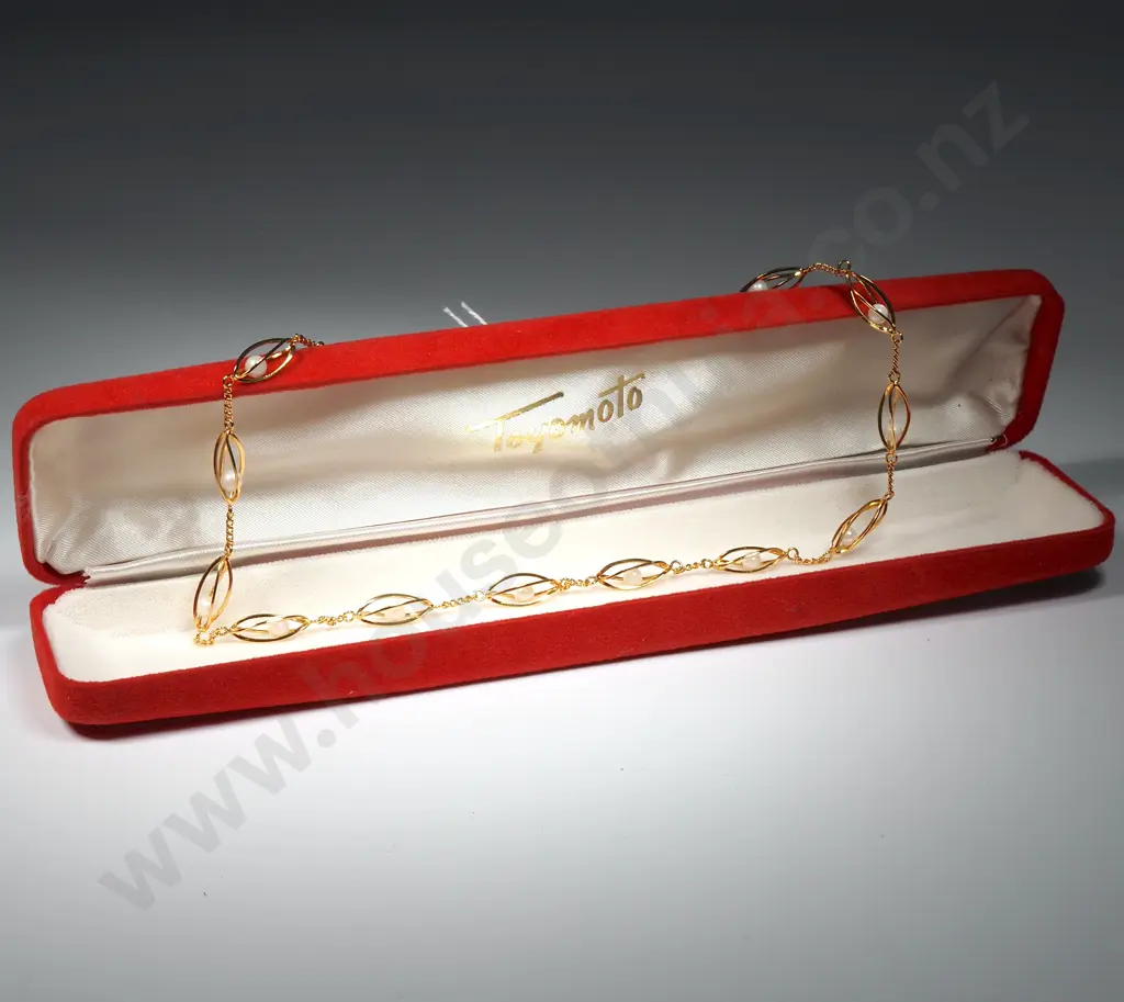 Boxed Toyomoto 14ct Gold Plate on Silver & Cultured Pearl Necklace. Image 1++