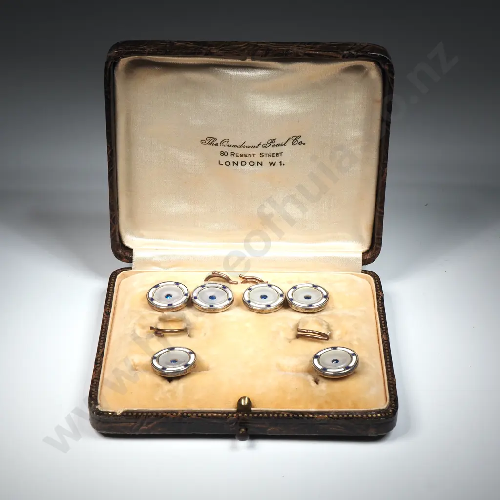 Antique Cased MOP & Enamel Button Set Image 1++