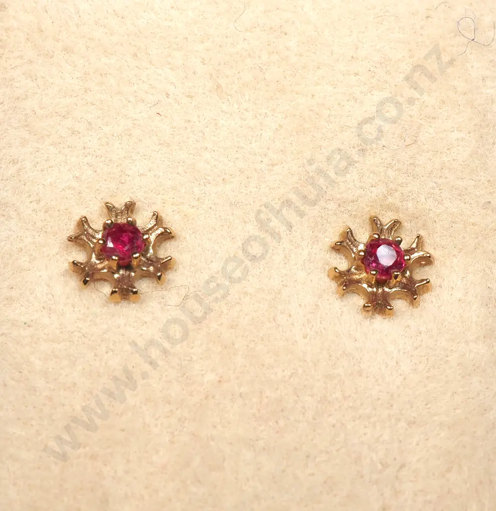 Cased 9ct Gold & Ruby Stud Earrings  Image 1++