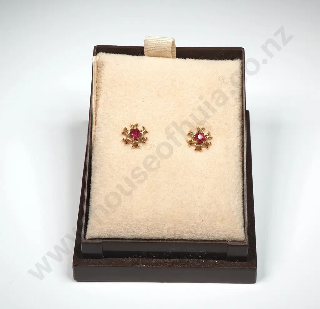 Cased 9ct Gold & Ruby Stud Earrings  Image 1++