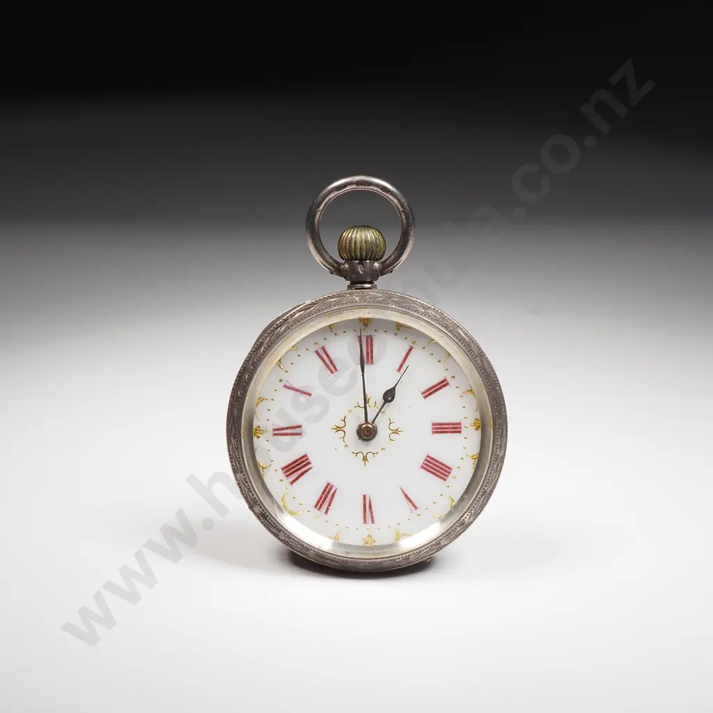 Antique .935 Silver Pocket Watch Image 1++