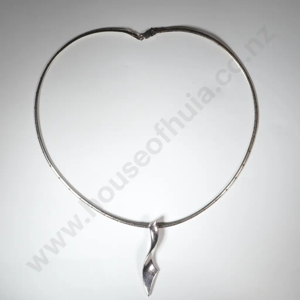 Sterling Silver Snake Necklace With Abstract Twist Pendant Image 1++