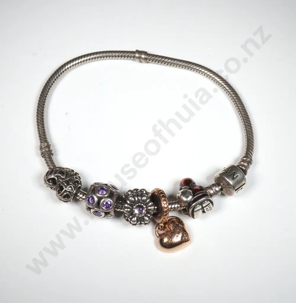 Sterling Silver Pandora Bracelet w Charms Image 1++