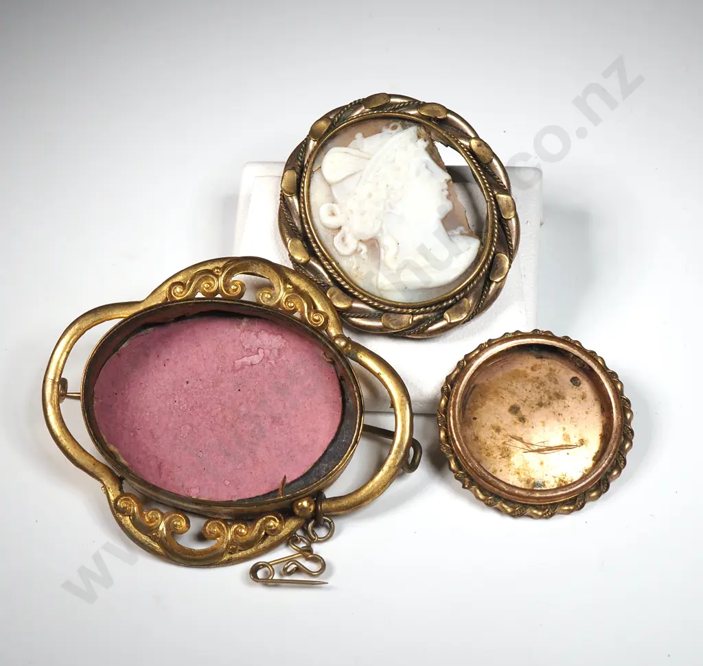 Cameo Brooch In A Gilt Metal Frame & Another Gold Plate Circular Frame  Image 1++