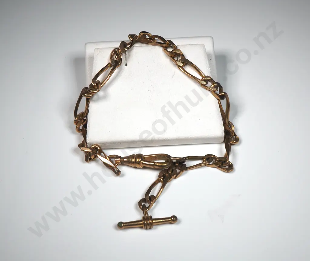 Gold Plate Figaro Style Bracelet w Attached T Bar  Image 1++