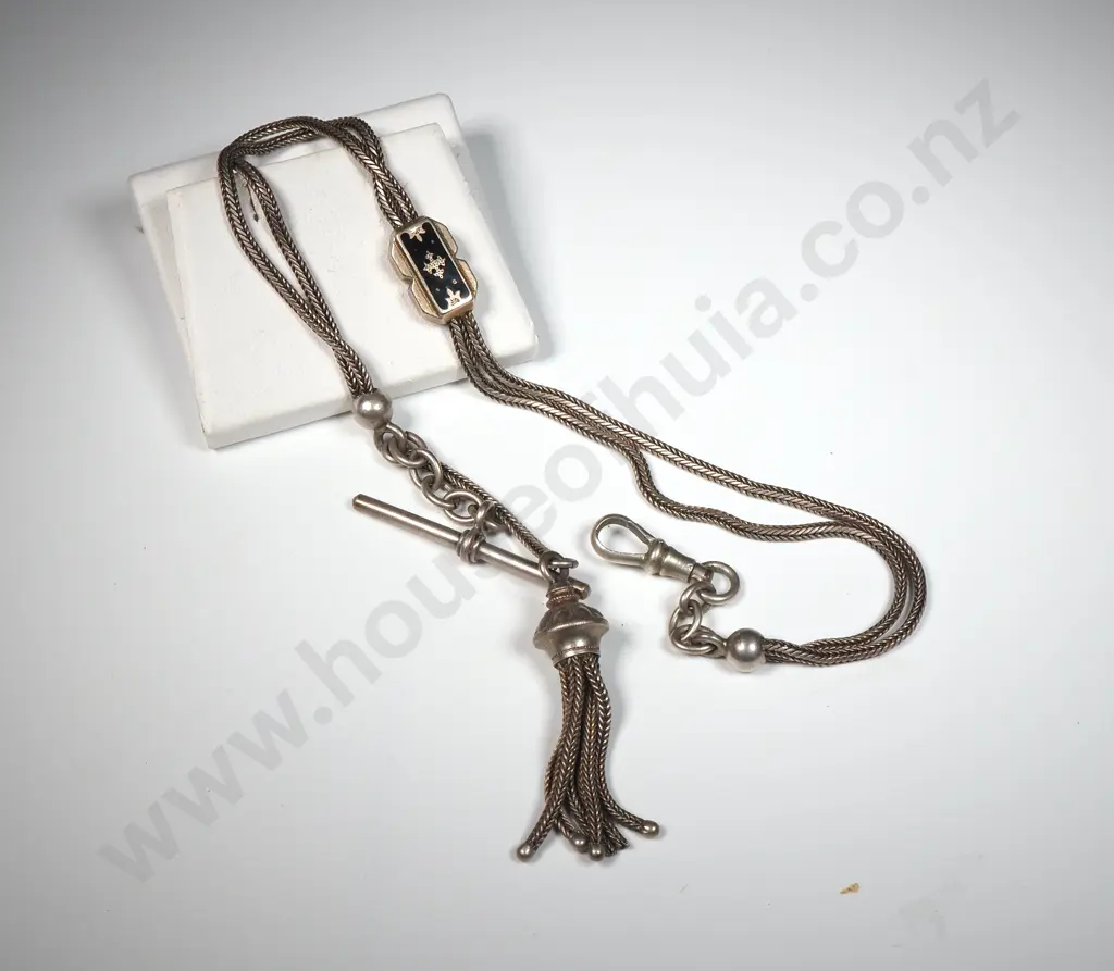 Sterling Silver Albertina Fob With Tassle & Enamel  Image 1++