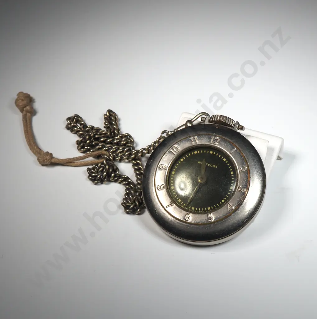 Vintage Westclox Pocket Watch & Attached Silver Plate Fob Chain Image 1++
