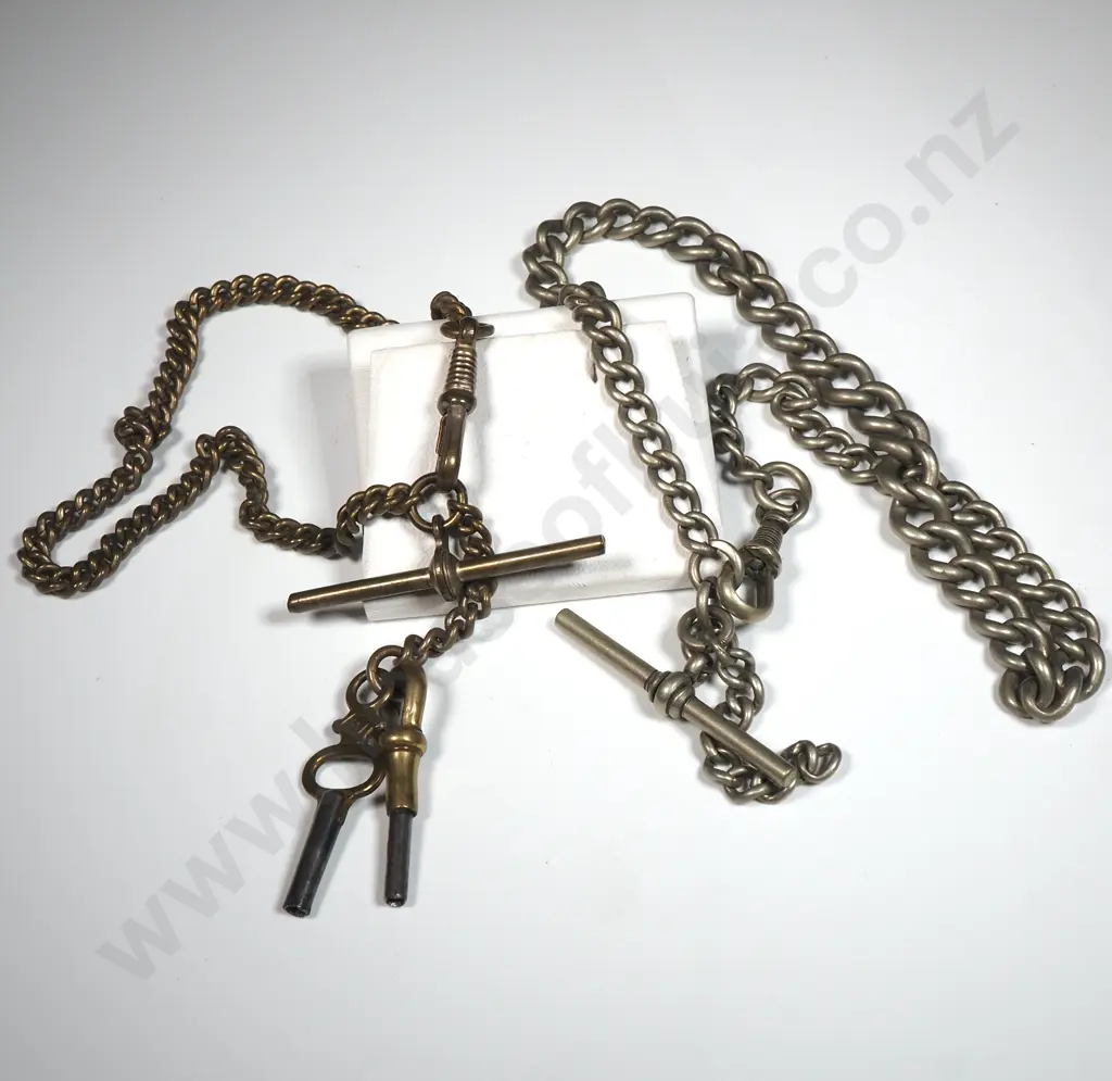 Two Vintage Fob Chains W T Bars & Two Vintage Watch Keys  Image 1++