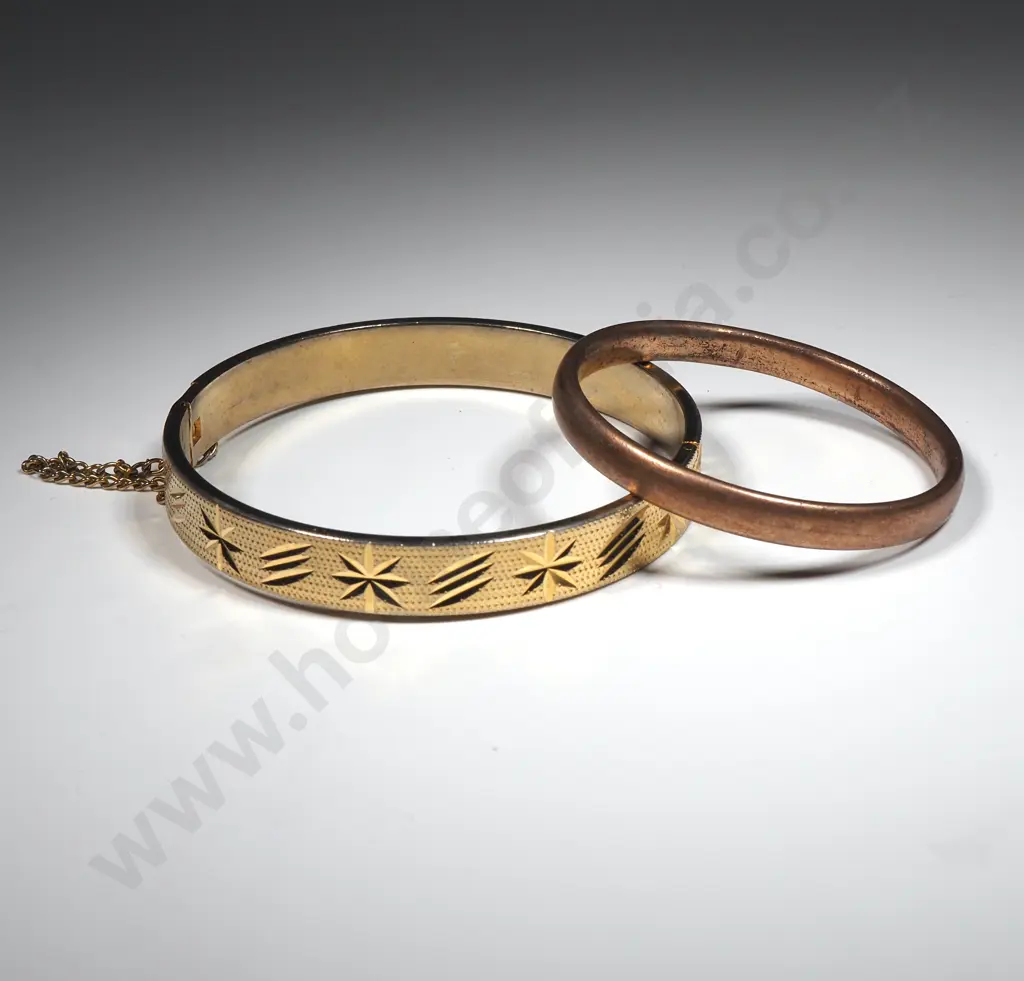 Gold Tone Snap Bangle &  A Babys Gold Plate Bangle,  Image 1++