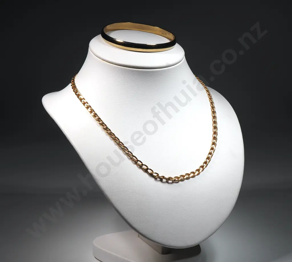 Gold Tone Flat LInk Vintage Style Necklace & A Slave Bangle  Image 1++