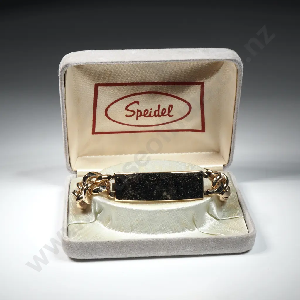 Boxed Gold Tone Men's  Speidel ID Curb Bracelet In Original Box  Image 1++