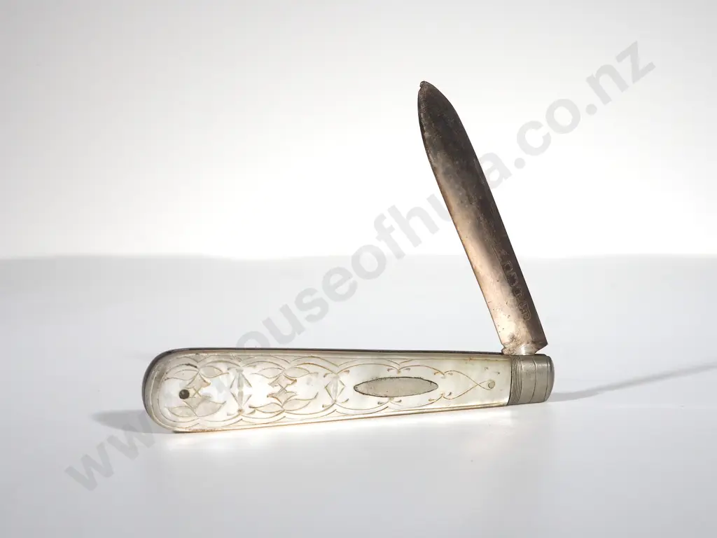 Sterling Silver Pocket Knife w Mother of Pearl Handle Image 1++