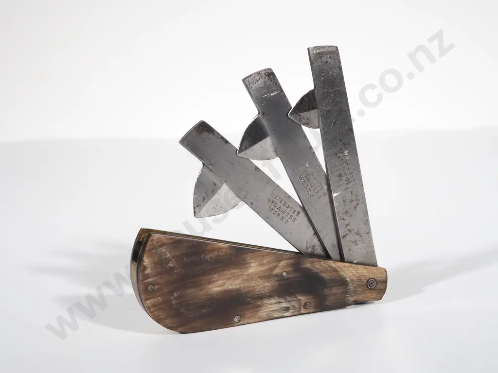 Antique Fleem w Three Knives (Horse Bleeding Knife) Image 1++