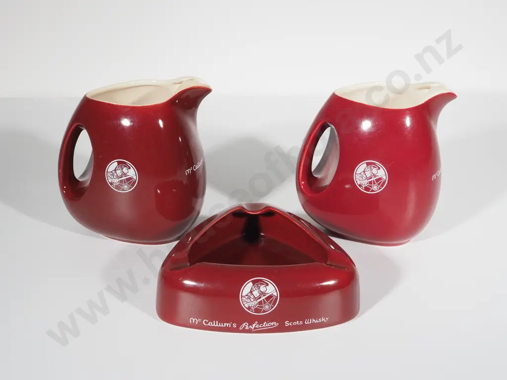 McCallam's Red Ash Tray & Two Water Pourers (for Whiskey) Image 1++