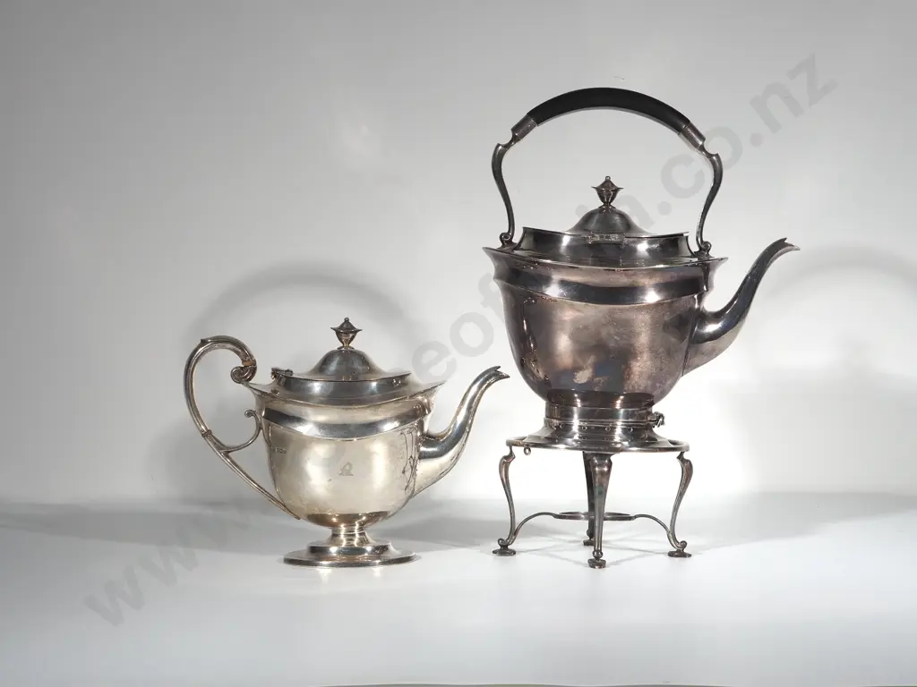 Sterling Silver Teapot & S/P Spirit Kettle (Missing Burner) Image 1++