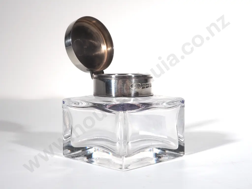 Sterling Silver Topped Crystal Inkwell Hallmarked Chris David Hayward Birmingham 1995 Image 1++