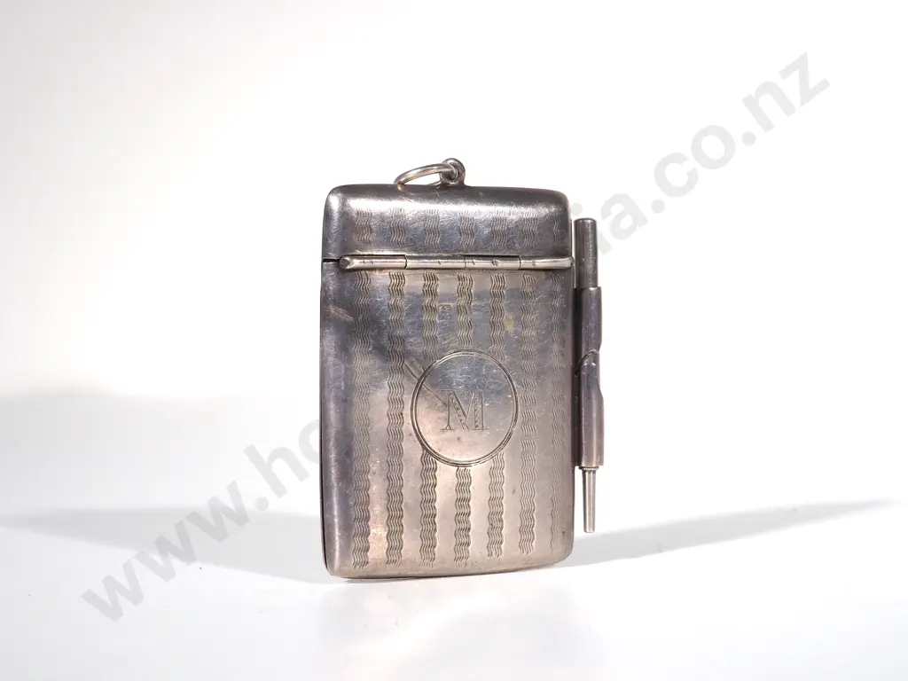 Sterling Silver Dance Card Case & Pencil: Missing Ivory Cards Image 1++