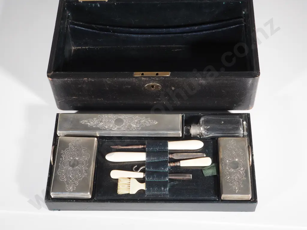 Gentlemans Dressing Case, Sterling Silver Mounted Boxes: Hallmarked 1844 Francis Douglas  Image 1++