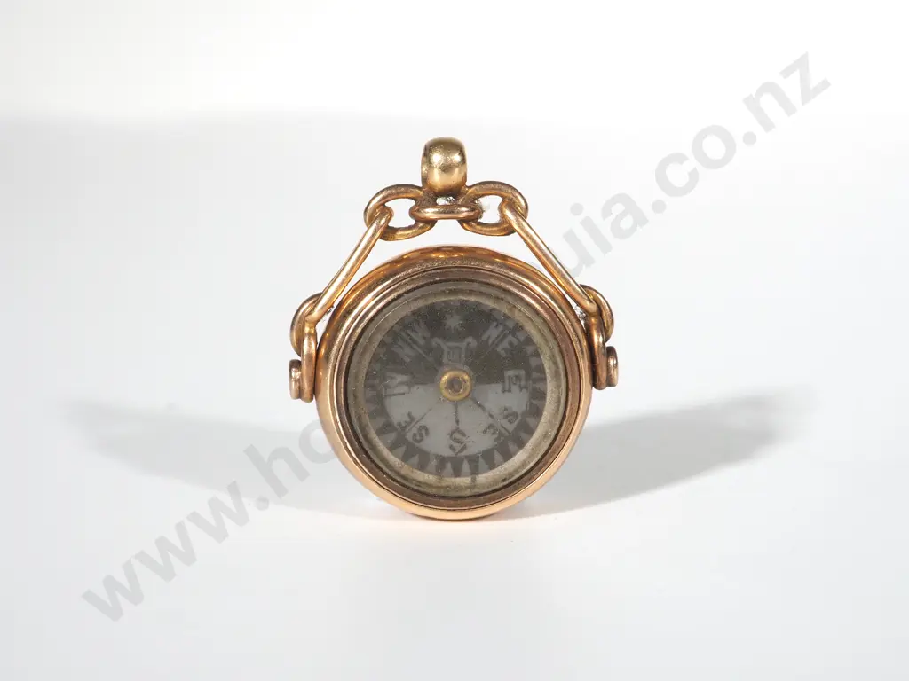 9ct Gold English Fob Compass Spinner Image 1++