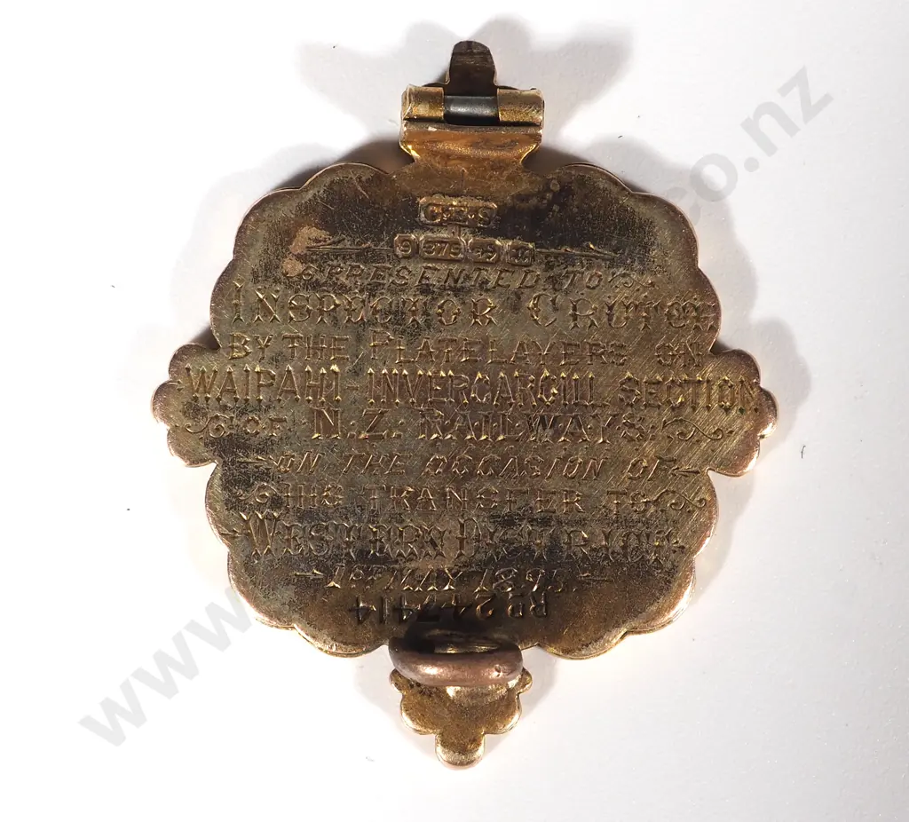 NZ Railways Presentation Fob to Inspector Crutch for his transfer to the Western District from Invercargill Image 1++