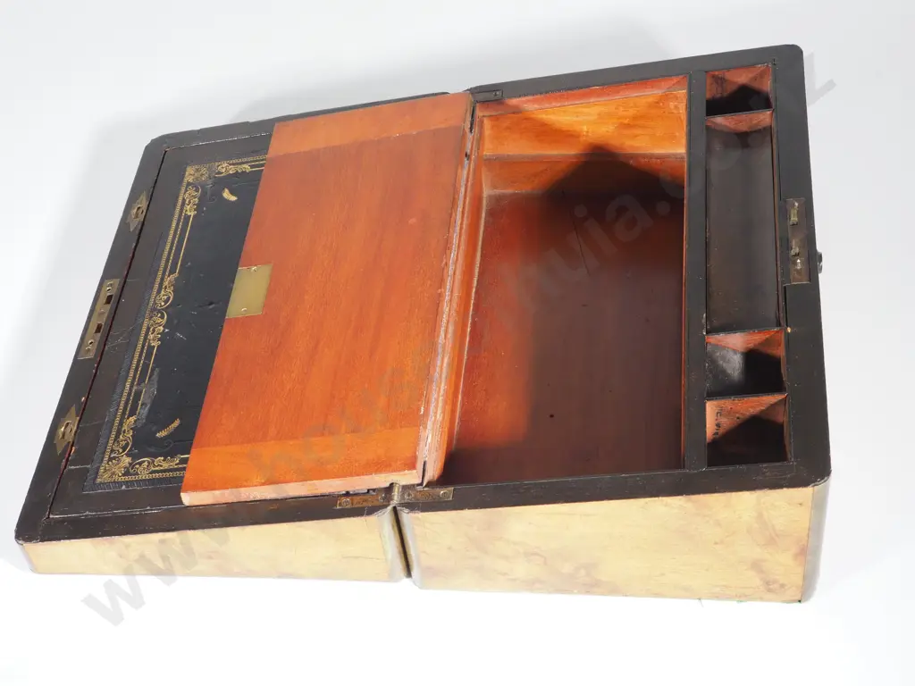 Victorian Brass Bound Burr Walnut Gentleman's Writing Slope Image 1++