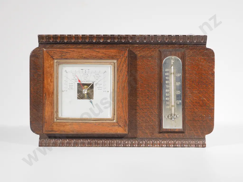 1940's Wall Hanging Barometer & Thermometer Image 1++