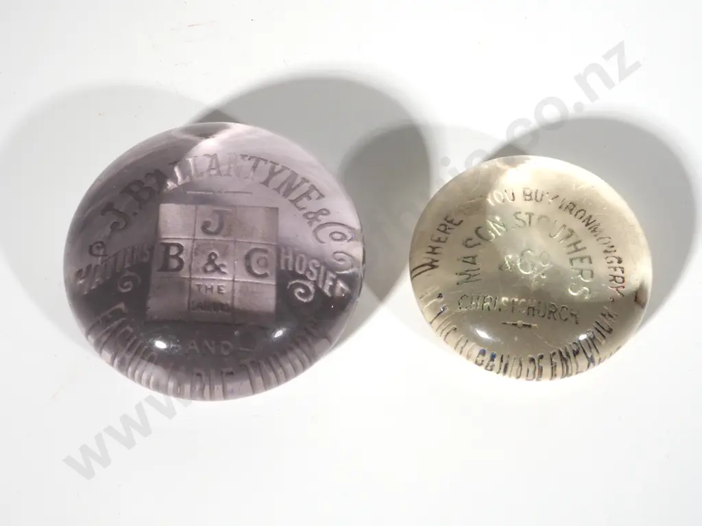 Two Antique Christchurch Glass Paperweights: Ballantynes & Mason Struthers Image 1++