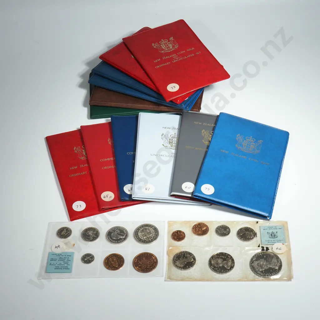 12 New Zealand UNC Coin Sets + Two in Plastic Sleeves Image 1++