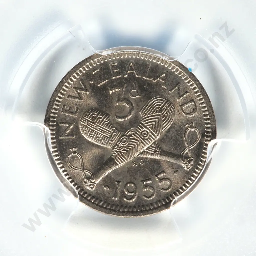 1955 TWO DOTS THREEPENCE UNC MS63 Image 1++