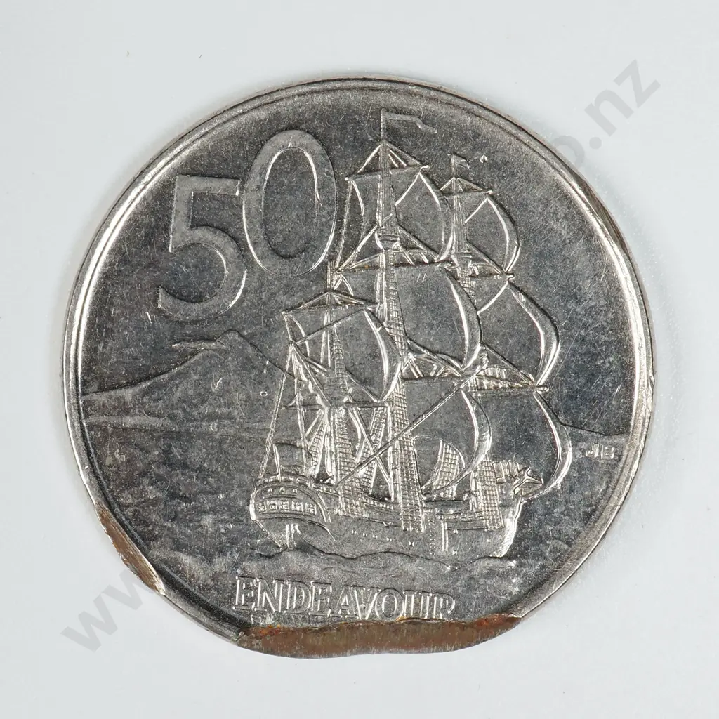 2006 New Zealand Fifty Cent Straight Edge Clipped Planchet  Image 1++