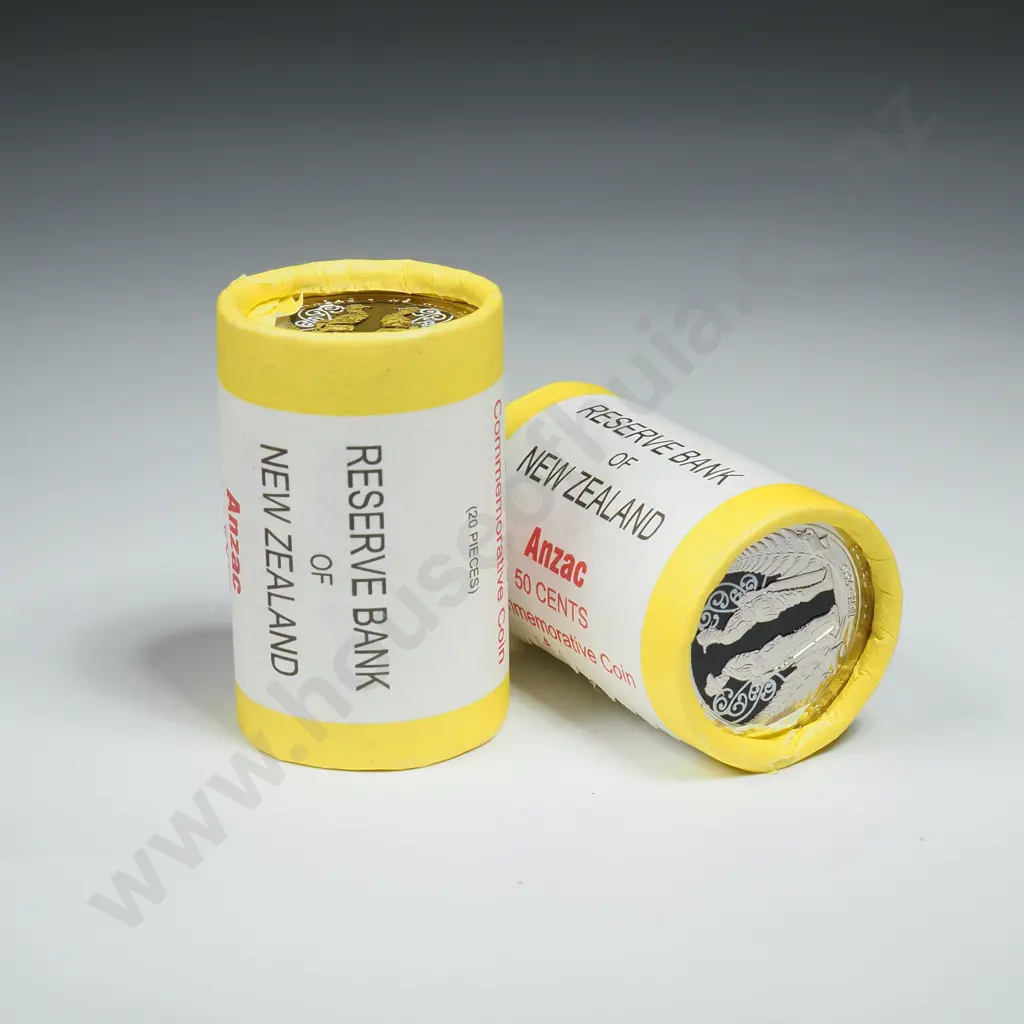 Two Rolls of 2015 New Zealand ANZAC Fifty Cent Coins Image 1++