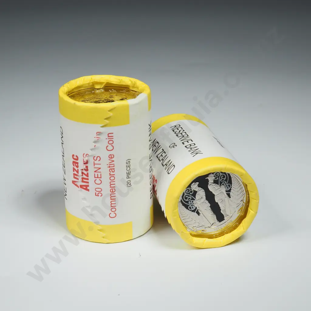 Two Rolls of 2015 New Zealand ANZAC Fifty Cent Coins Image 1++