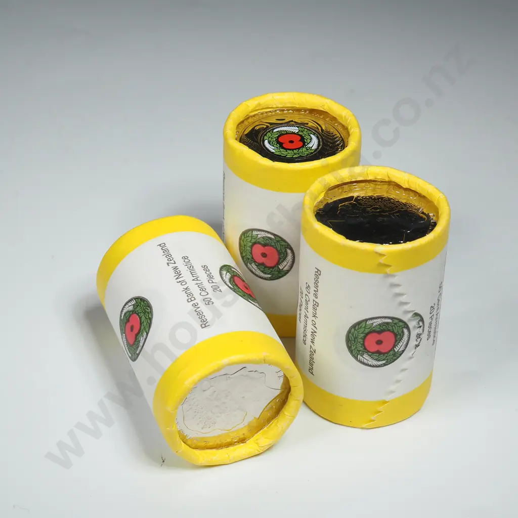 Three Rolls of 2018 New Zealand ANZAC Fifty Cent Coins Image 1++