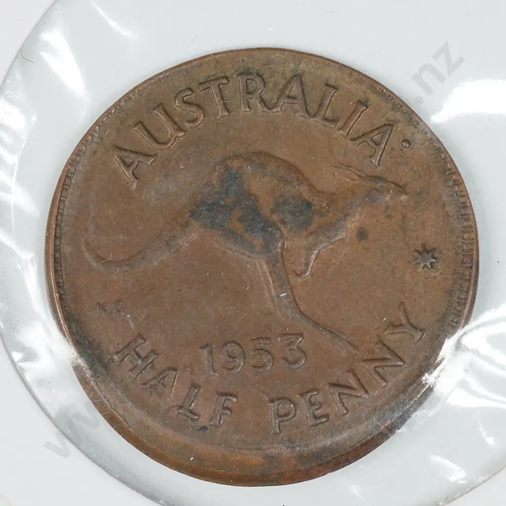 1953 Australian Half Penny Out of Collar Strike  Image 1++